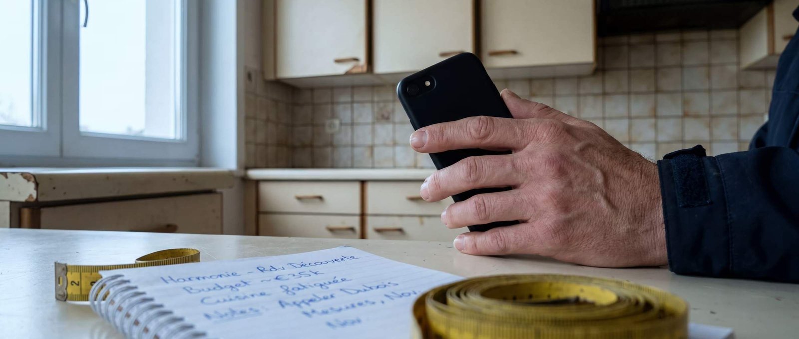 Prise de notes et mètre ruban lors du premier échange