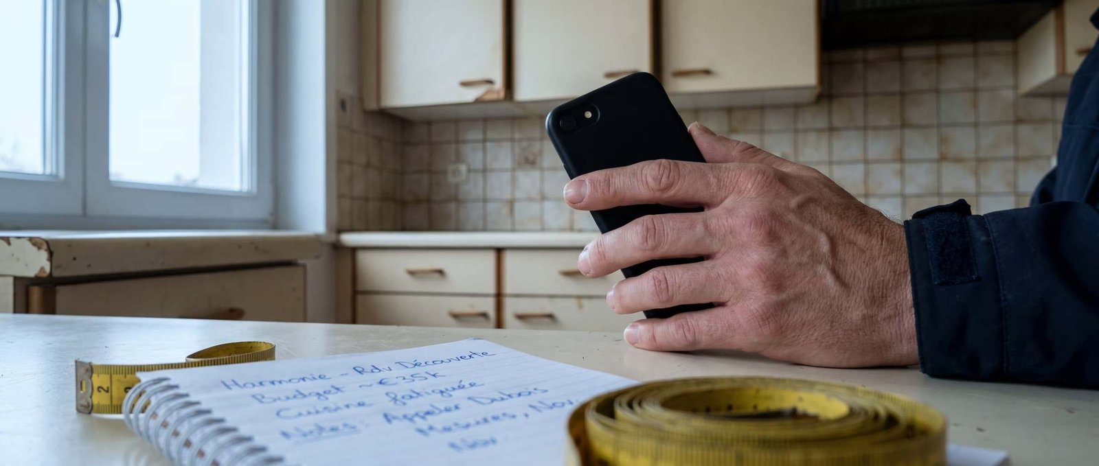 Prise de notes et mètre ruban lors du premier échange