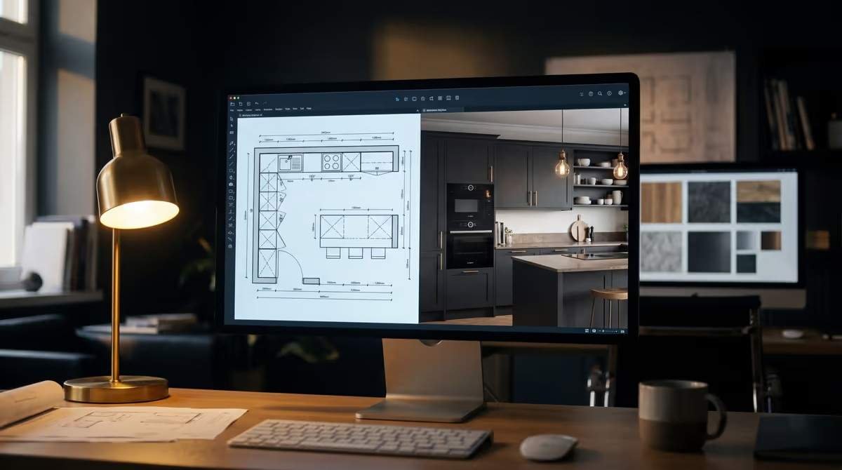Plan de cuisine modélisé en 3D à l’écran